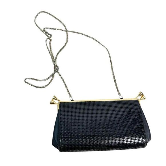 Whiting & Davis Black Mesh Bag Long Chainlink Crossbody Strap Elegant Vintage - Picture 2 of 11